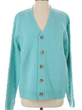TWO TO FIVE cardigan w pink angel wings light aqua blue turquoise L